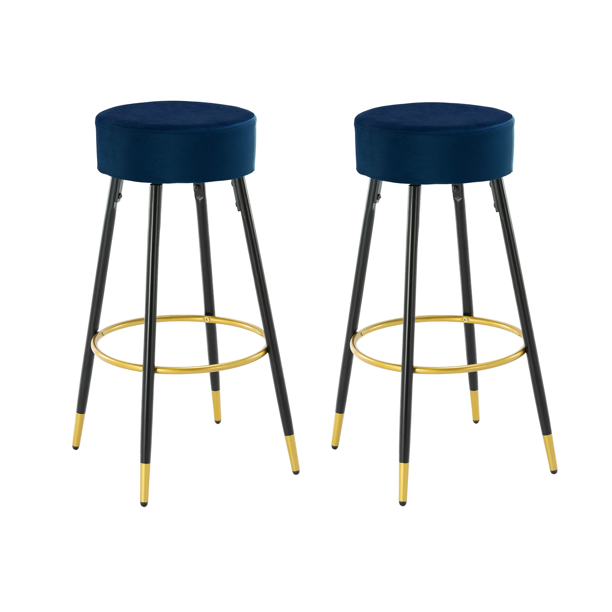 HOMEFUN 30 in. H Navy Blue Velvet Bar Stool with Metal Frame (Set of 2