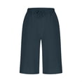 thumbnail image 4 of Pantalon Capri en Lin pour Femmes Grande Taille, Coupe Ample Décontractée, Nylon Spandex, 1 Pce, 4 of 8