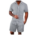 thumbnail image 2 of Short Sets for Men Short Sleeve Button Down Collared Shirt and Bermuda Shorts 2 Piece Matching Set Beach Outfit Set, 2 of 6