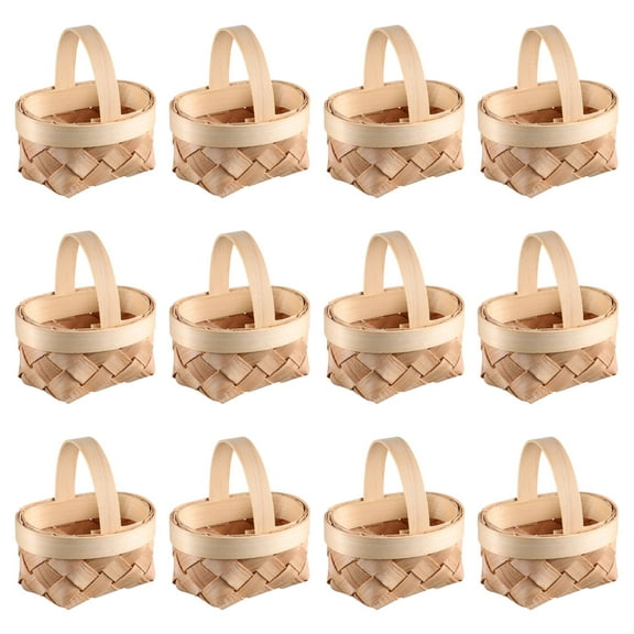 LAMIRO 12pcs Small Woven Baskets Wooden Candy Containers Mini Gift Wooden Baskets Party Favor Holders