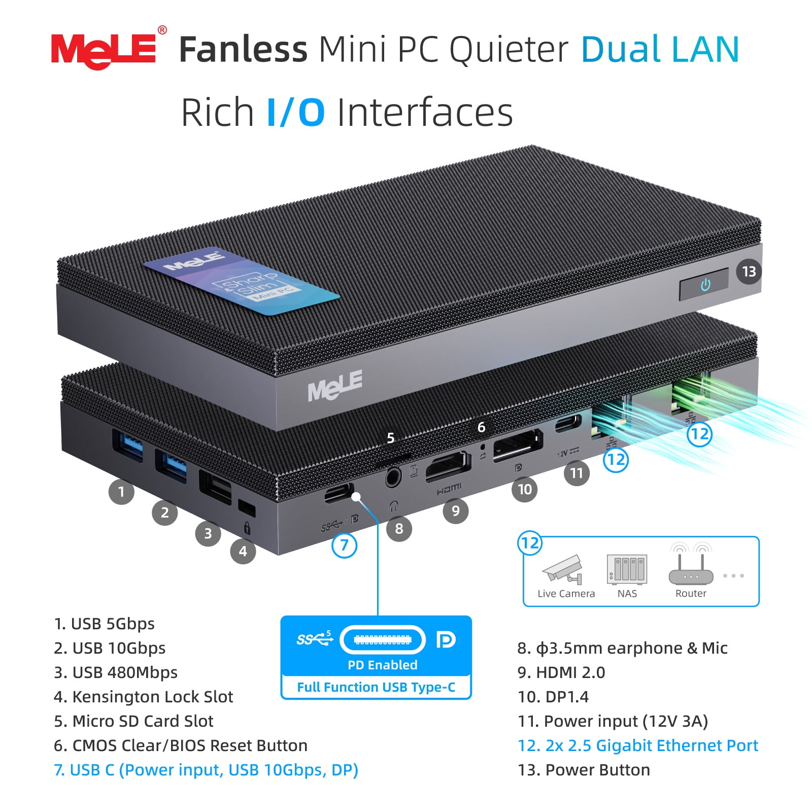 MeLE Quieter DL Fanless N100 Mini PC Windows 11 Home 4GB LPDDR4x 128GB eMMC Dual LAN 2.5GbE (New)