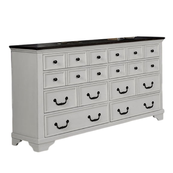 BenJara Hamps Wide Dresser, 8 Drawers, White and Dark Brown Solid Wood Frame