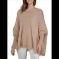 thumbnail image 2 of Suéter Tipo Poncho de Punto Extragrande, Informal, con Cuello en V, Mangas Murciélago y Dobladillo con Flecos para Mujer. Caqui L/XL, 2 of 8