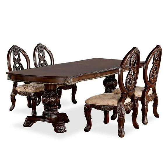 Furniture of America Roo Traditional Wood 5-Piece Dining Table Set in Cherry