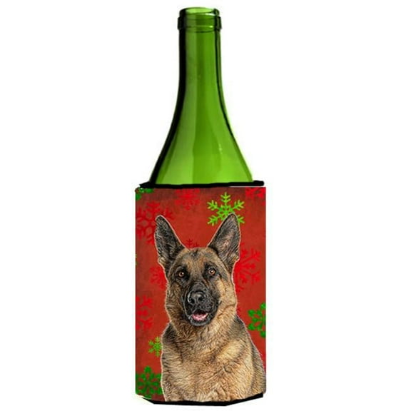 Red Snowflakes Holiday Christmas German Shepherd Wine bottle sleeve Hugger