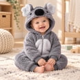 thumbnail image 5 of CUZIBR Halloween Girl Boy Fuzzy Onesie Animal Romper Jumpsuit Hooded Zip Up Long Sleeve Eye-Catching Trick or Treat Clothes,Grey,0-1 Months, 5 of 9