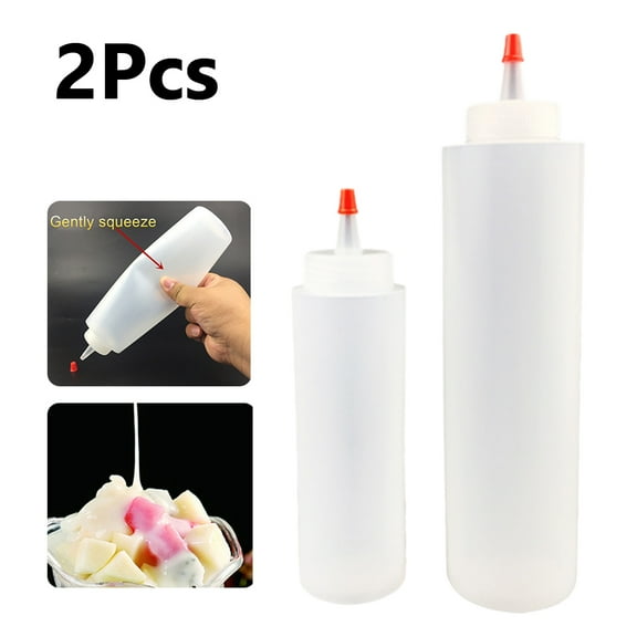 Meidiya 2Pcs Condiment Squeeze Bottles,Portable 8/16oz Salad Sauce Dispenser Squeeze Bottles for Ketchup Mustard Mayo Hot Sauces Olive Oil Bottles Kitchen Gadget