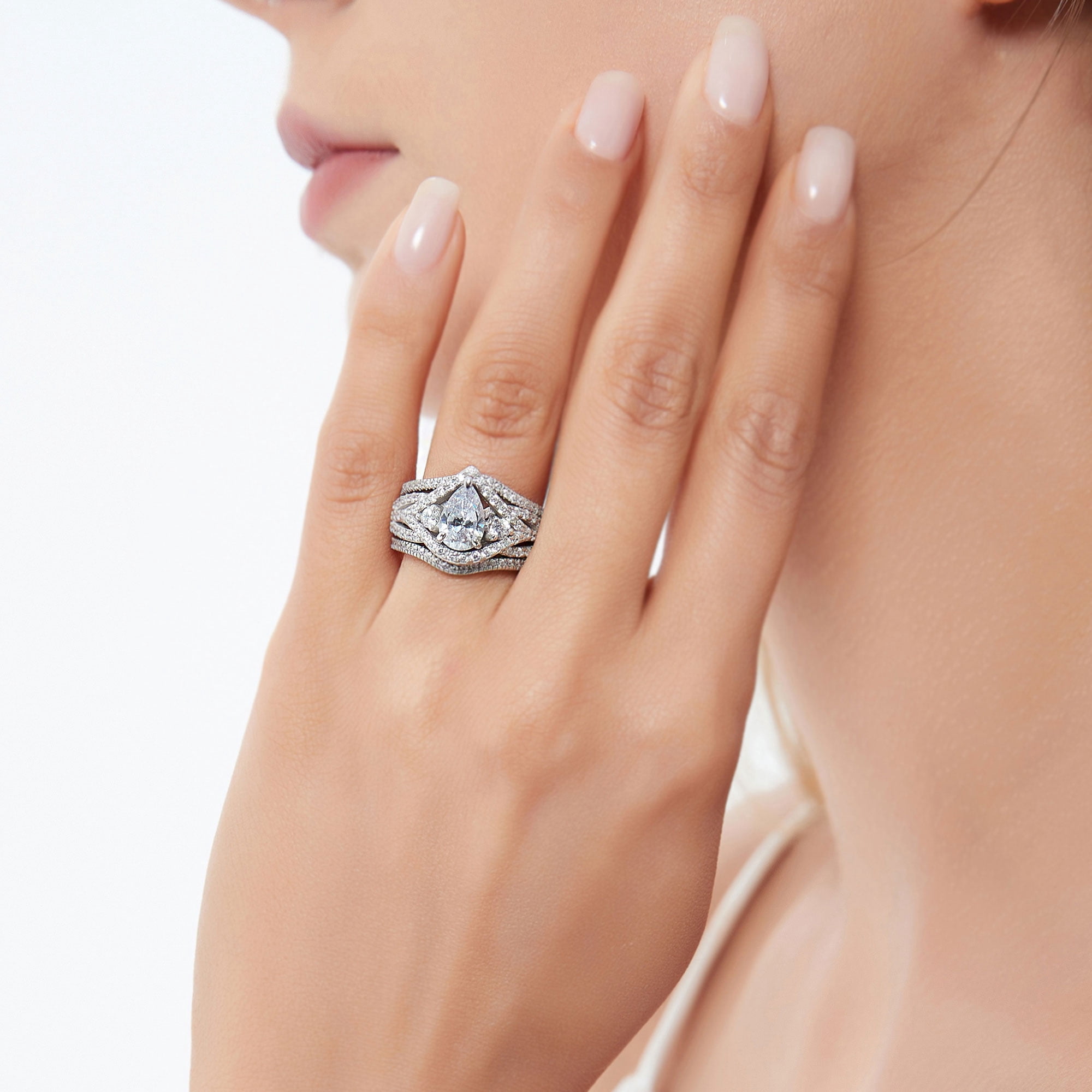 BERRICLE Sterling Silver Wishbone Wedding Engagement Rings 1.3 Carat Cubic Zirconia CZ Woven Ring Set for Women, Rhodium Plated Size 4.5