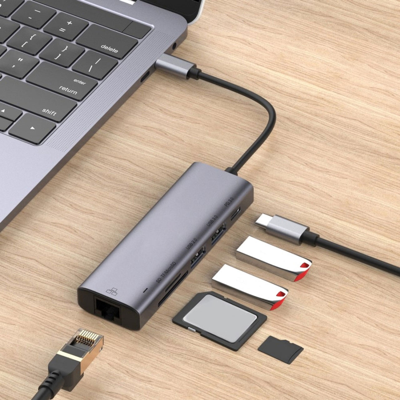 6-in-1 Adapter USB-C Hub for Samsung Galaxy S25/Ultra/Plus - RJ45 Ethernet Port TYPE-C PD Charger Card Reader Network