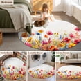 thumbnail image 6 of Round Area Rug 3ft, Watercolor Country Flowers Non-Slip Non-Shedding Floor Mat, Red Yellow Blue Floral Art Washable Sturdy Carpet for Living Room Bedroom Home Decor, 6 of 9