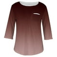 thumbnail image 4 of ADSSDQ Plus Size Womens Shirts Summer Tops For Women 2024 Trendy With Pocket 3/4 Sleeves Blouse Tie Dye Gradient Crewneck Elbow Length Oversized Tshirts Fall Girls Clothes Coffee 2XL, 4 of 5