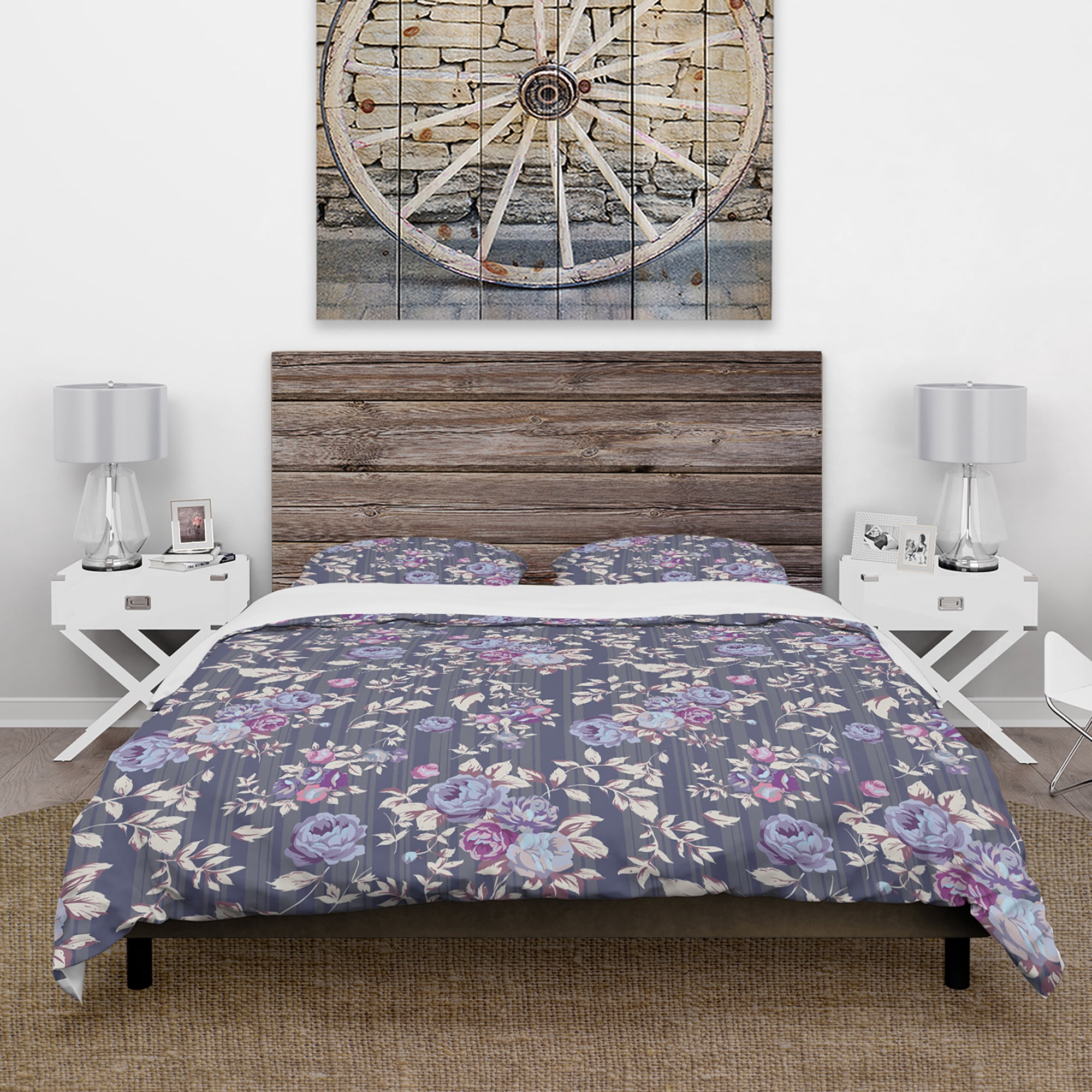 Designart 'Blue Roses' Floral Duvet Cover Set