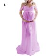 thumbnail image 3 of ziyahi Robe de Maternité pour Photographie, Épaules Dénudées, Robe Longue en Mousseline, devant, Grossesse, Longues Robes, Femmes, Accessoire de Séance Photo, Prise de Vue, Violet Pâle, L, 3 of 8