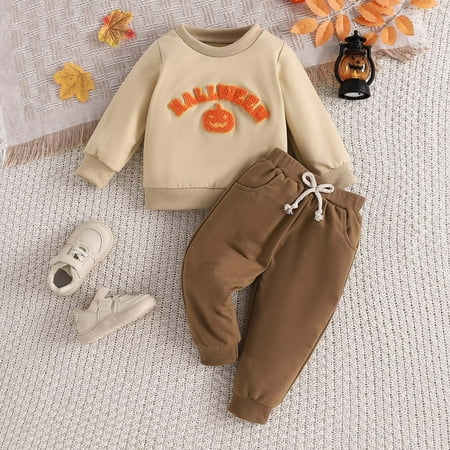 

Yiwula Toddler Boys Girls Long Sleeve Pumpkin Embroider Tops T Shirt Pullover Pants Outfits