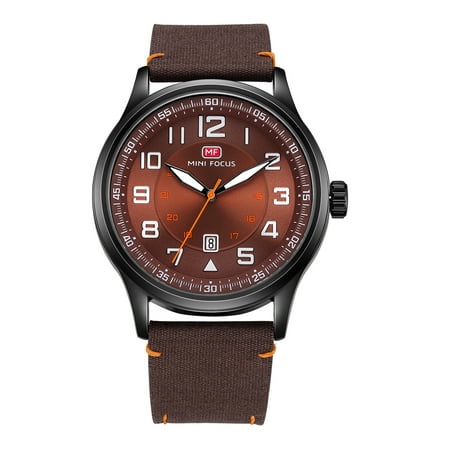 Mens Quartz Watch Brown Nylon Ribbon Strap Arabic Numerals Sport Date for Friends Lovers Best Holiday Gift