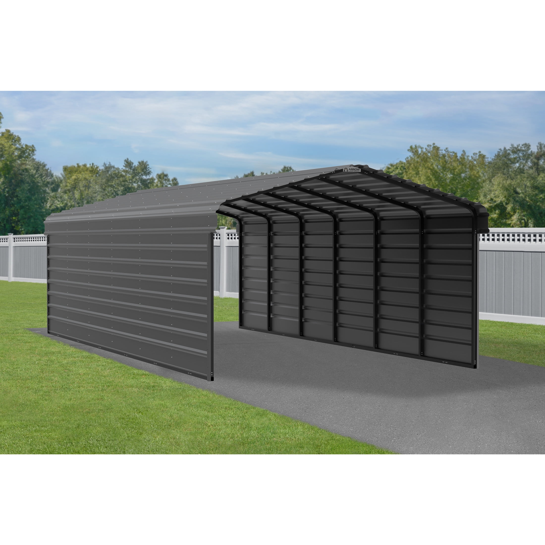 Arrow 12 x 29 x 7 ft Charcoal Steel Carport With 2 Side Wall Kit