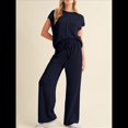 thumbnail image 4 of Conjunto Informal de Dos Piezas de Punto Acanalado para Mujer, Camiseta de Corta y Pantalón , Ideal para el Hogar y para Viajes Azul Oscuro L, 4 of 7