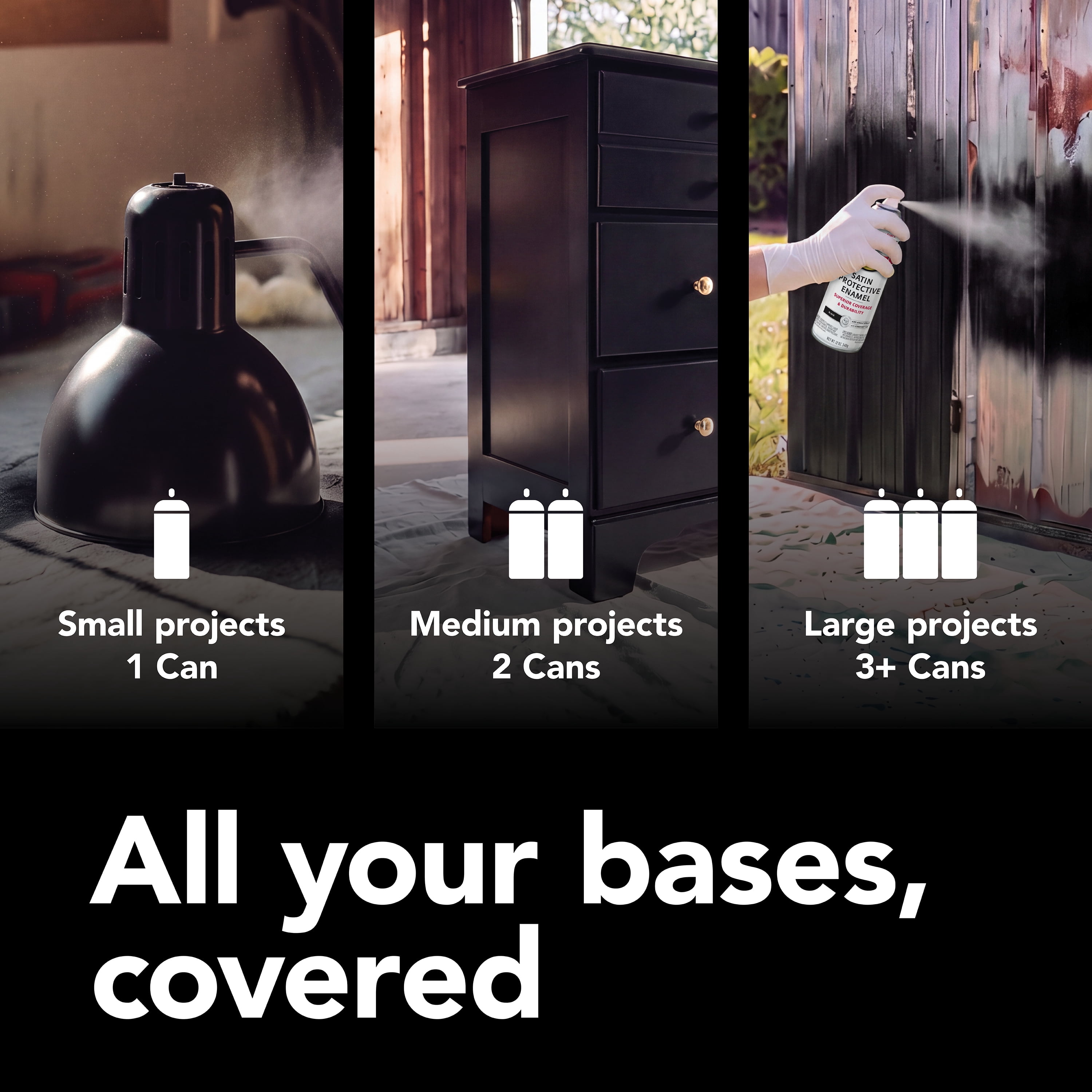 (6 pack) Black, Rust-Oleum Stops Rust Protective Enamel Satin Spray Paint-7777830, 12 oz