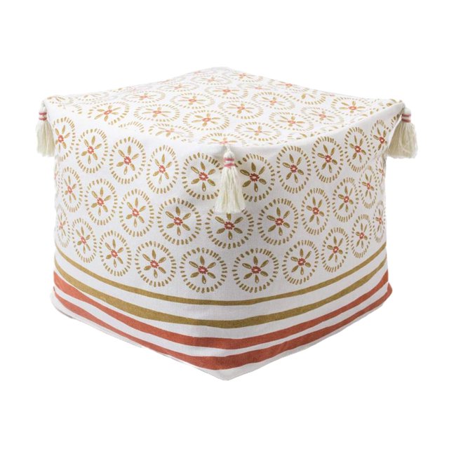 Funda de puf Zulema con Textura Boho Cojín de Reposapiés Copetudo Tejido de borlas rojo