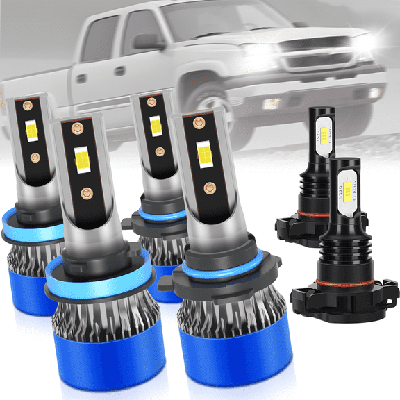 TELLIGIBLE For Chevrolet Silverado 3500 2008-2014 LED Headlight Bulbs, High Beam 9005, Low Beam H11, Fog Light 5202, Pack of 6, 6500K Cool White, Easy Installation