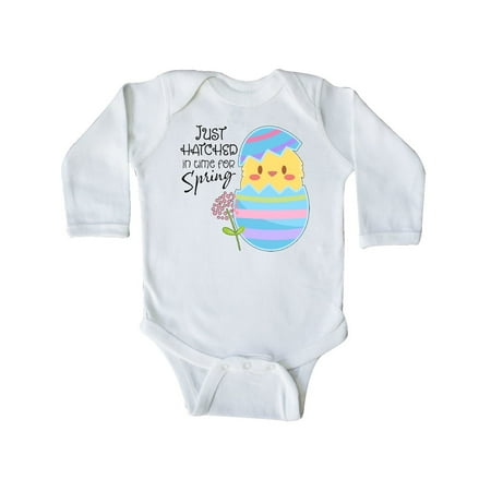

Inktastic Just Hatched for Spring- cute chick in egg Gift Baby Boy or Baby Girl Long Sleeve Bodysuit