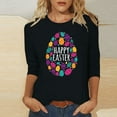 thumbnail image 2 of Jewelreauty Easter 3/4 Sleeve Round Neck Shirts Women Casual Cute Eggs Print Tee Plus Size Pullover Tops (L, A Black), 2 of 4