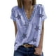 thumbnail image 3 of Camiseta de manga corta de verano para mujer con cuello en V y encaje con estampado de estrellas, 3 of 6