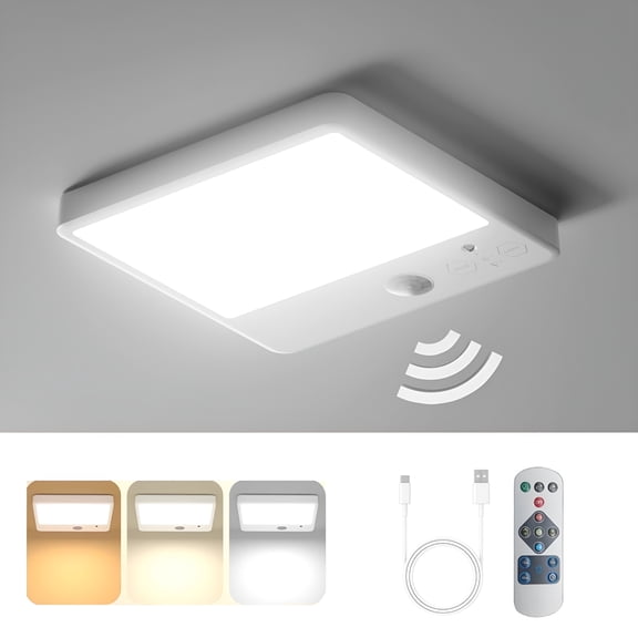 HIBIBUD Rechargeable Motion Sensor Ceiling Light with Remote,260LM Wireless LED Fixture for Closet,Shower,Hallway,Bathroom