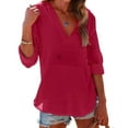 thumbnail image 5 of Womens Beach Cover Up Hooded V Neck Tunic Large Pocket Cotton Linen Long Sleeve Shirt, 5 of 8