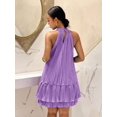 thumbnail image 7 of Purple Halter Neck Pleated Tiered Ruffle Mini Dress For Women, Spring Summer Boho Resort Style, 7 of 7