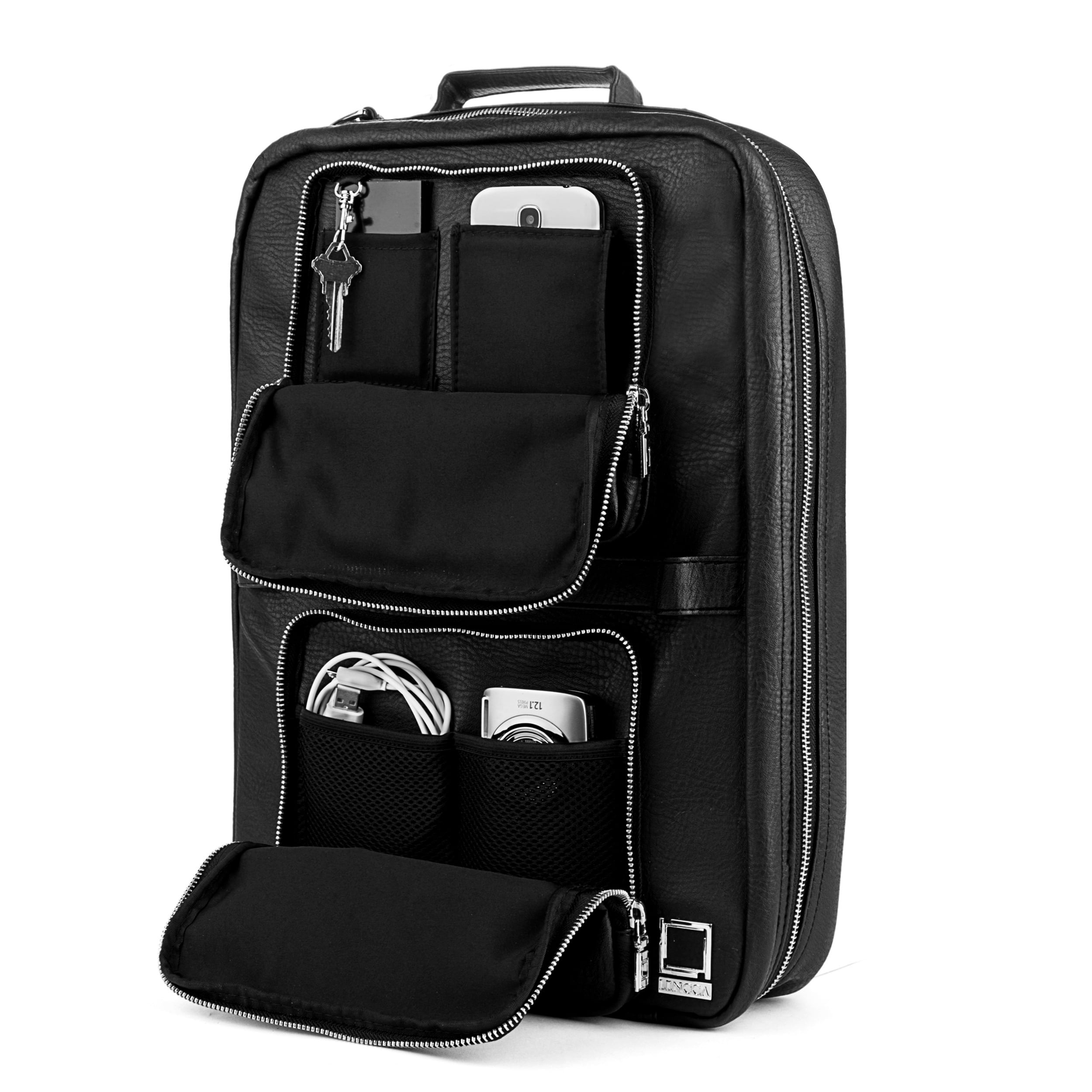 Lencca Quadra 4-in-1 Convertible Laptop Bag – Messenger, Backpack, Tote & Briefcase – Fits 13.5" Surface Book & Most 13"–15.6" Laptops – Water-Repellent Black