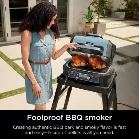 Ninja - Woodfire ProConnect Premium XL Outdoor 7-in-1 Grill & Smoker, App Enabled, Air Fryer, 2 Built-In Thermometers - Blue