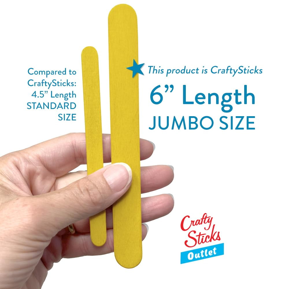 CraftySticks- 600 Pack, 6 Inch Yellow Color, Jumbo Wood Popsicle Sticks for Crafts, Home, School Art, Building, Learning, Wood Tongue Depressor Size