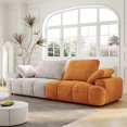thumbnail image 3 of 86.6″ W Loveseat Sofa, Modern Upholstered Cloud Couch with Wide Square Armrests and Deep Seat, Suede Fabric Colorful Couch for Living Room, Gray+Yellow, 3 of 9