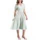 thumbnail image 2 of Vestido de cuadros para mujer Inspire Chic, vestido midi con volantes, escote en V, decoración de botones, color verde, talla L, 2 of 6