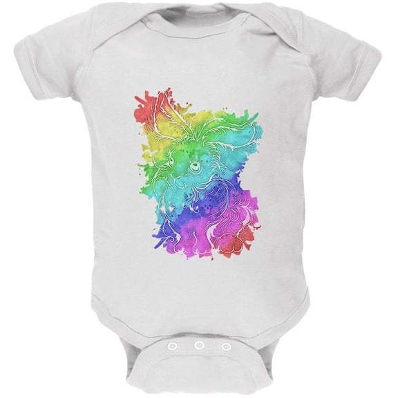 Rainbow Watercolor Easter Bunny Soft Baby One Piece White 0-3 M