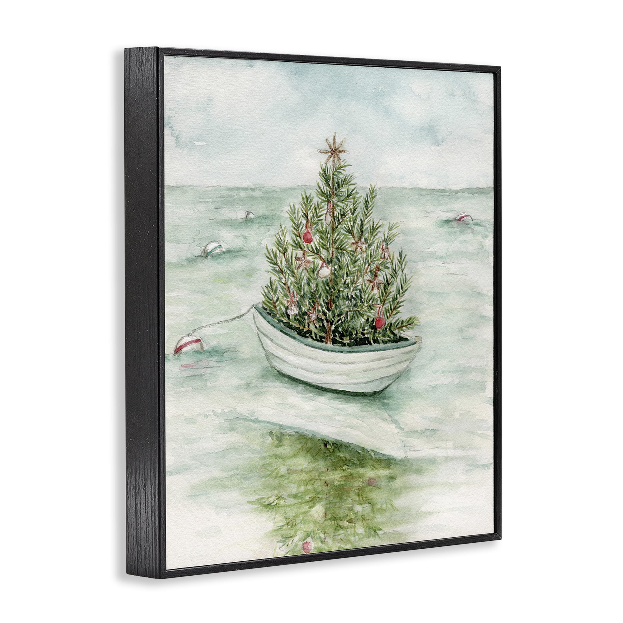 Stupell Industries Beachy Christmas Tree Holiday Painting Black Framed Art Print Wall Art, 16 x 20