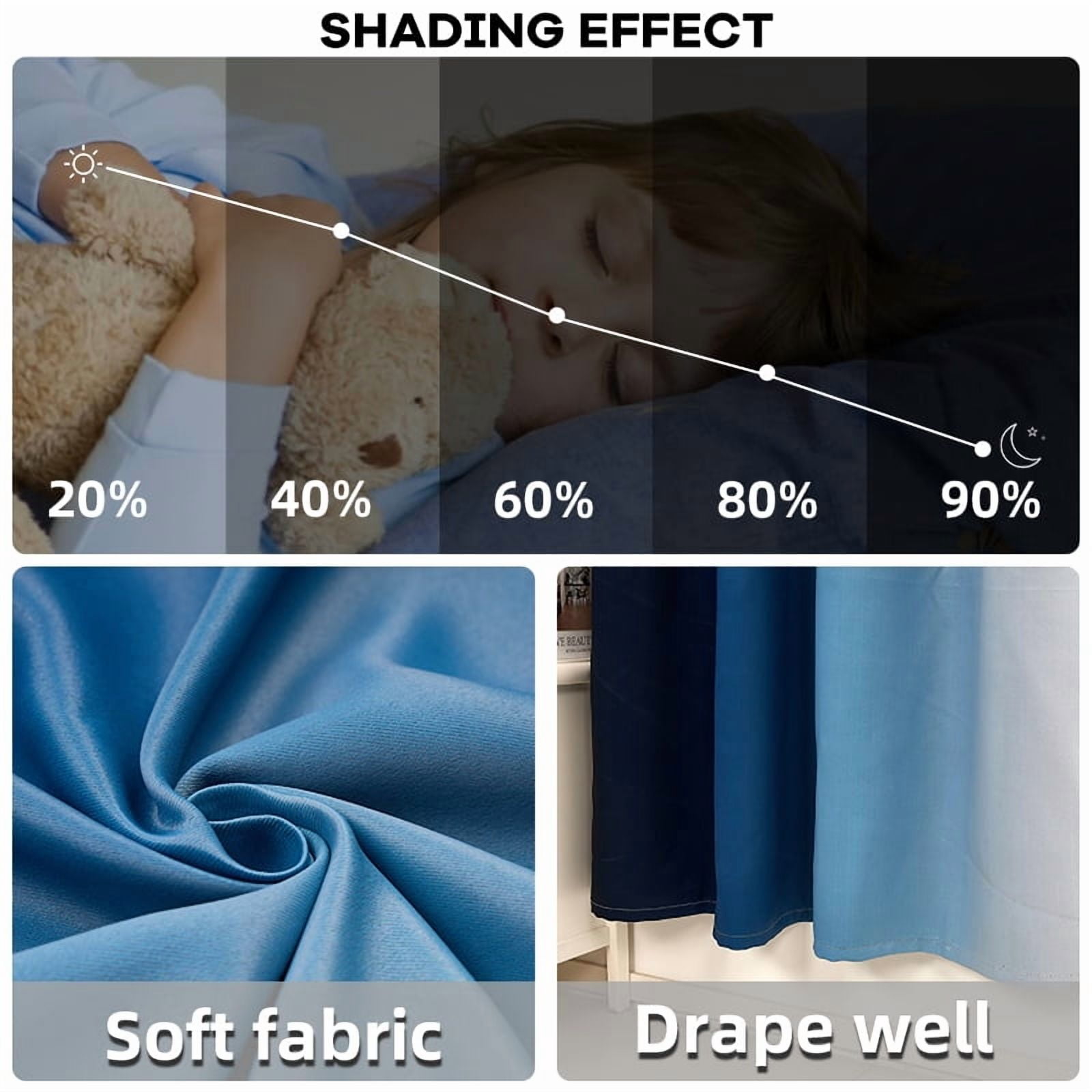 LFEEY Navy Blue and Greyish White Ombre Curtains, Room Light Blocking Curtains , 42x63inch, 2 Panel