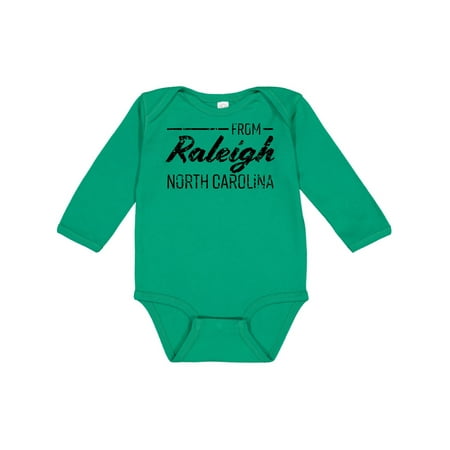 

Inktastic From Raleigh North Carolina in Black Distressed Text Gift Baby Boy or Baby Girl Long Sleeve Bodysuit