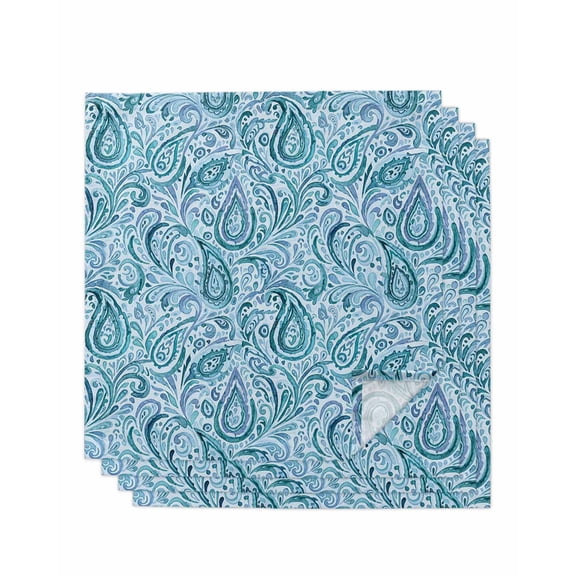 Light Blue Teal Cloth Napkins Set of 4 Reusable Dinner Napkins, Retro Botanical Abstract Art Cocktail Napkin Washable Table Napkins for Wedding/Holiday Party/Baby Shower 20"x20"
