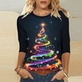 thumbnail image 6 of Christmas T Shirts For Women Crew Neck 3/4 Sleeve Print Pullover Tops Plus Size Loose Funny Graphic Xmas Holiday Blouse (M, Navy-A), 6 of 6