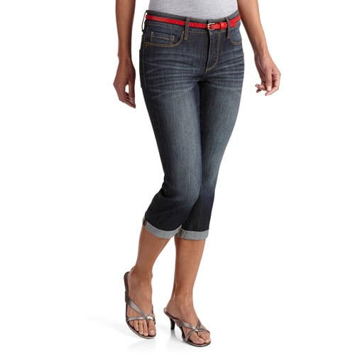 Faded Glory - Women's Classic Denim Belted Cuffed Capris - Walmart.com ...