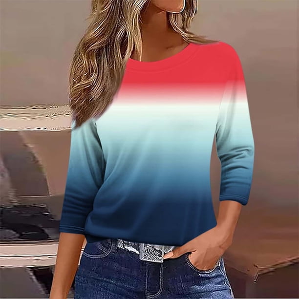 mfyjkho Tops Para Salir Para Mujer, Camiseta Estampada De Moda Para Mujer, Blusa Informal De Manga 3/4 Y Cuello Redondo Tops Para Salir Xxl