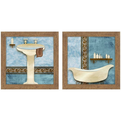 Blue and Brown Bath Art, Set of 2
