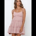 thumbnail image 4 of Vestido Bohemio Floral de Verano 2025 para Mujer, Corto, Sin Mangas, con Volantes y Tirantes Finos. Puntos Rosados L, 4 of 8