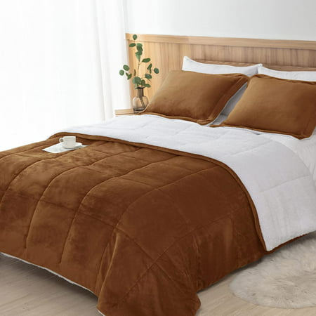 Ultra-Soft Micromink Sherpa Comforter Set King, Soft Plush Warm Spring Winter Down Alternative Bedding Comforter Sets Chocolate Brown 3 Piece (1 Comforter and 2 Pillow Shams)