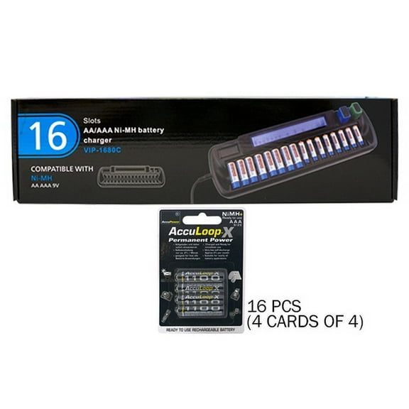 16 Bay AA / AAA LCD Battery Charger   16 AAA 1100 mAh Acculoop-X NiMH Batteries
