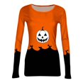 thumbnail image 6 of JGNGSHN Women's Long Sleeve Halloween Shirts Soft Round Crew Stretchy Fitted Ribbed Knit Trendy Scary Horror T-Shirt, 6 of 8