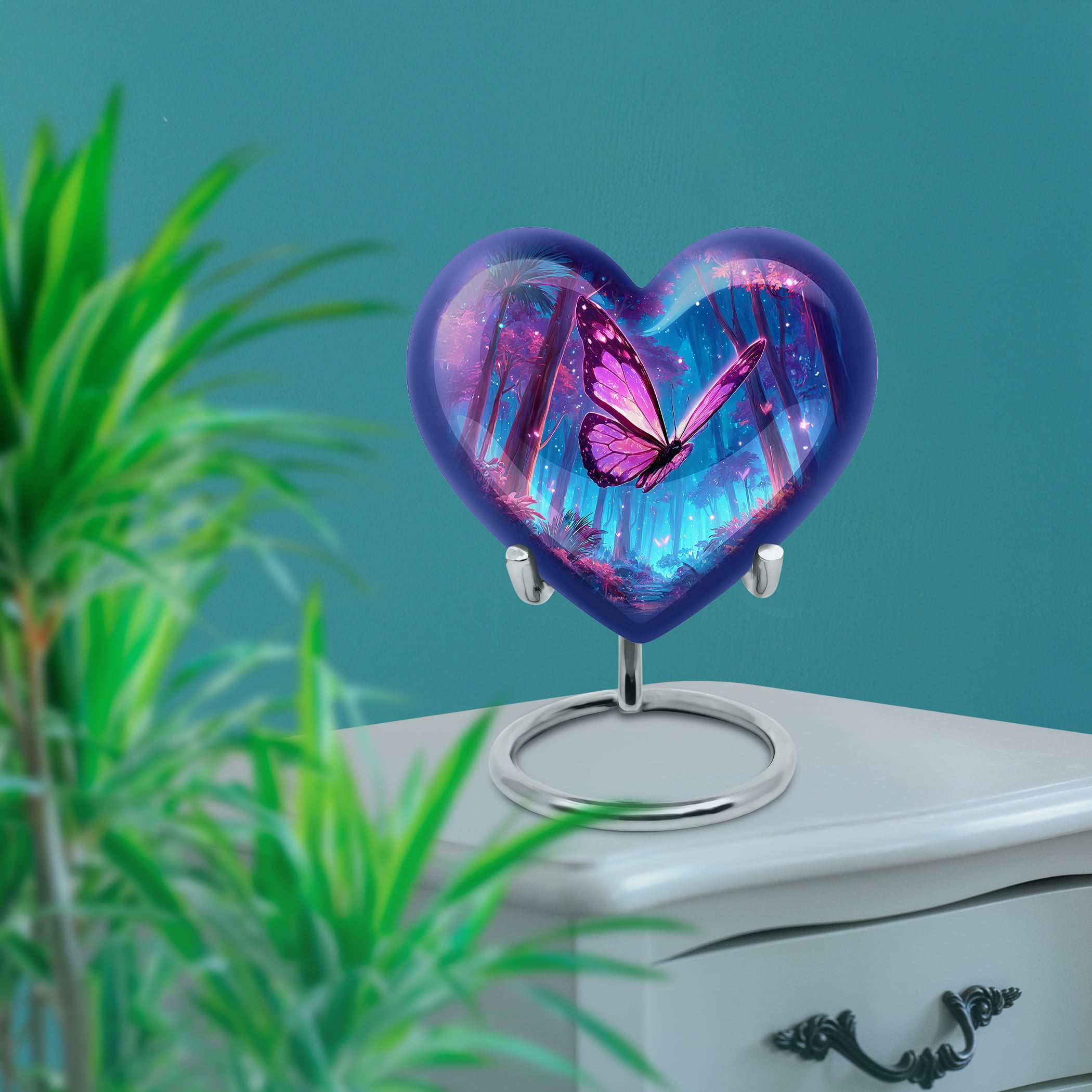 SABURIAL Butterfly Urns - Beautiful Handcrafted Heart Shape Burial Urn for Human Ash - Memorial Cremation Urns for Men & Women - Tribute Keepsake Urn - 8 Inch - Large with Velvet Bag
