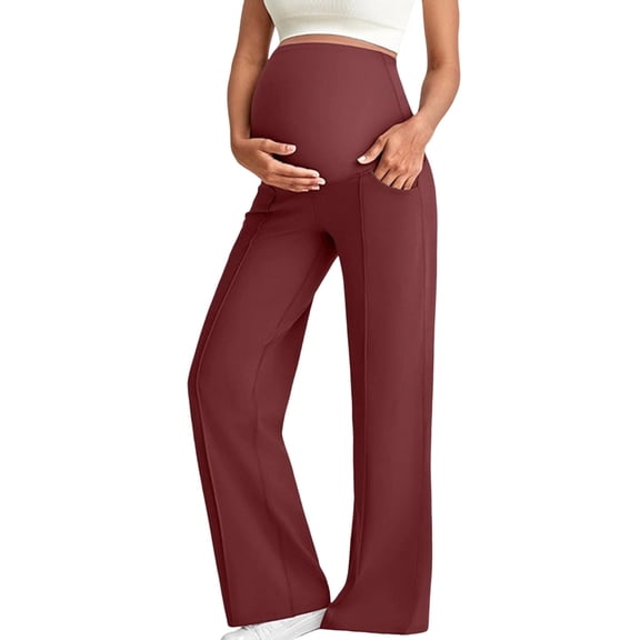 Enridrech Maternity Leggings for Women Wide Leg Soft Yoga Lounge Pants with Pockets Womens Stretch High Waisted Pant